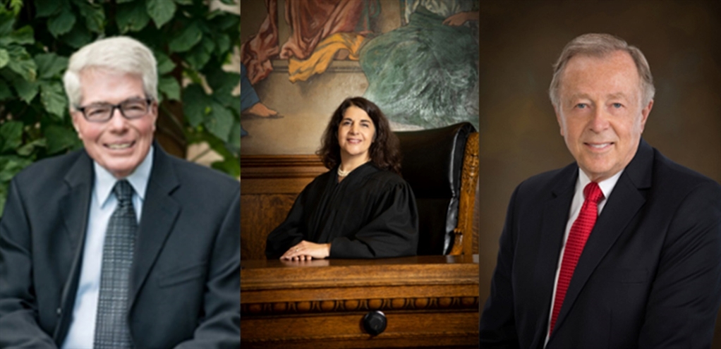 Law Alumni Receive Distinguished Alumni Awards,Roger Barker (left), Leslie Halligan (center), Mike Halligan (right) 