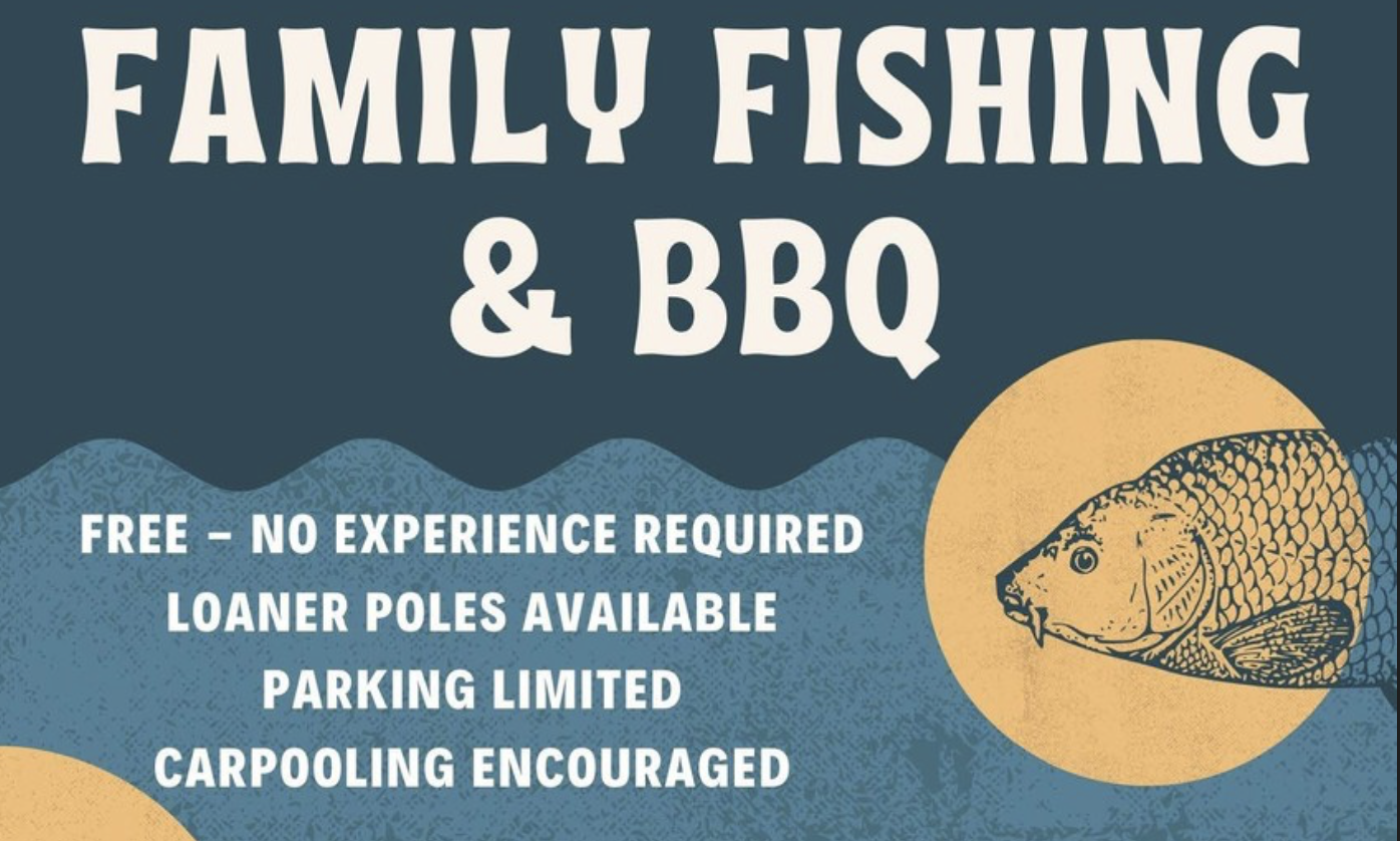 Family fishing and BBQ poster